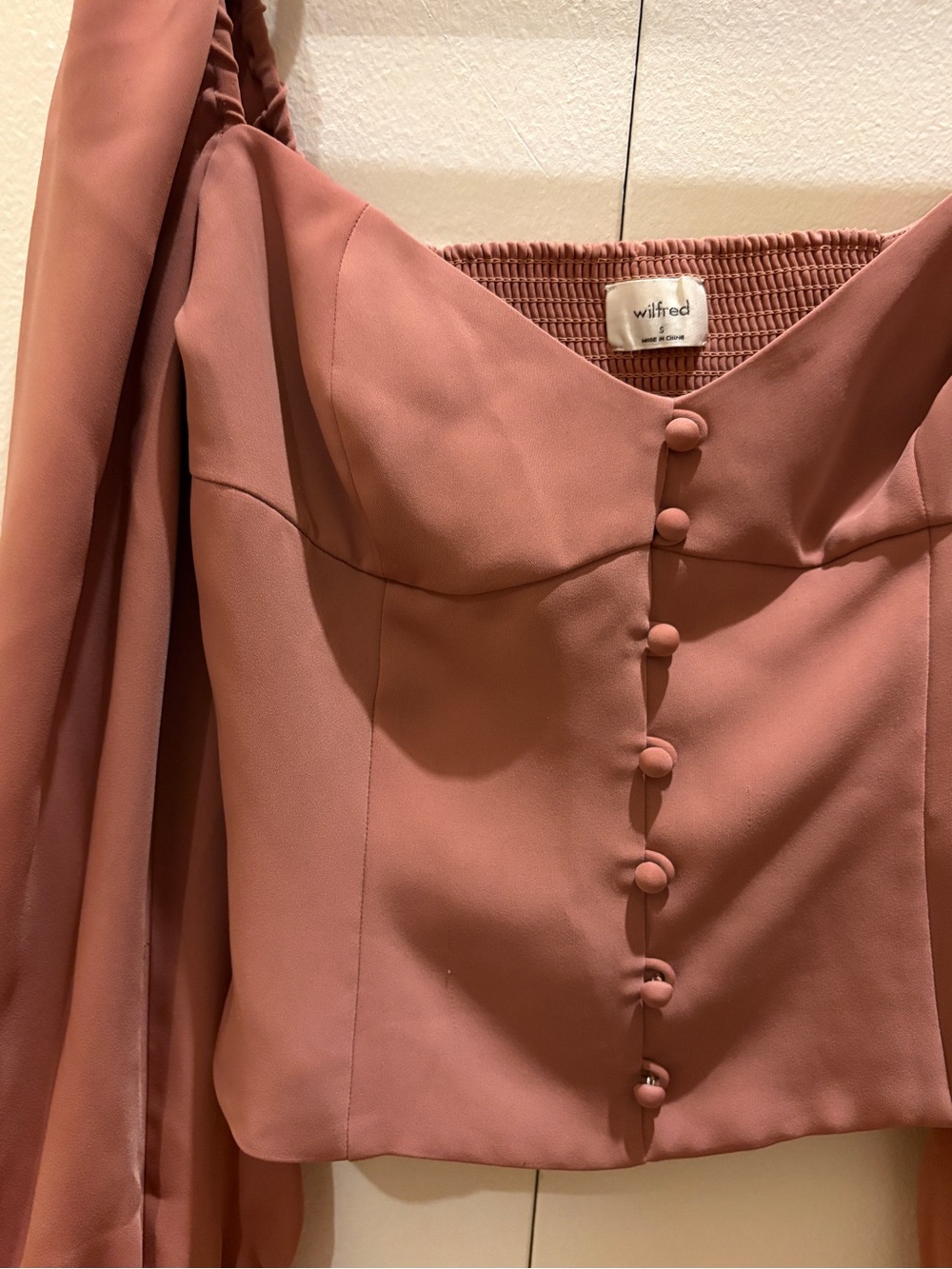 Wilfred Dusty Rose Sweetheart Button Puff-Sleeve Top - Picture 4 of 7
